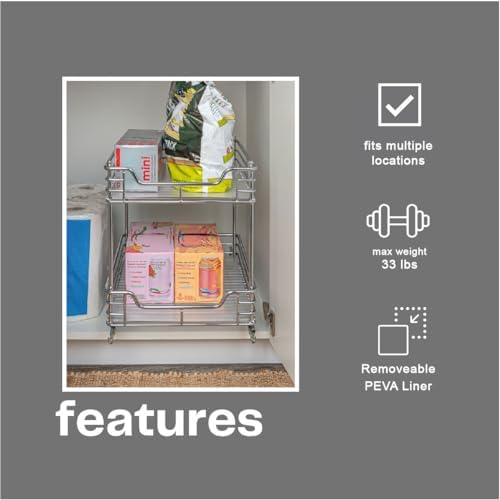Household Essentials Glidez Chrome-Plated Steel Pull-Out/Slide-Out Storage Organizer with Plastic Liners for Under Cabinet Use - 2-Tier Design - Fits Standard Size Cabinet or Shelf, Chrome - Image 6