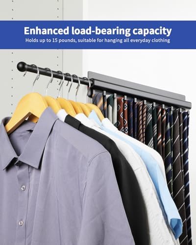 BaiNong Adhesive Valet Rod for Closets Pull Out 16.5" Black with 10 Hooks - Image 3