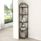 5-Tier Corner Shelf Stand, Black Corner Bookshelf, Bathroom Storage Rack Shelf, Plant Rack, Tempered Glass, Steel Frame, Modern Style for Living Room, Bathroom, Kitchen, Metallic Black - Image 2