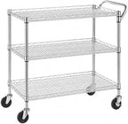 Heavy Duty 3 Tier Rolling Utility Kitchen Cart on Wheels,Large 45"L x 17 1/2"D x 45"H Metal Serving Cart Commercial Grade with Wire Shelving and Handle Bar for Office School Church Kitchen Hardware by Unknown