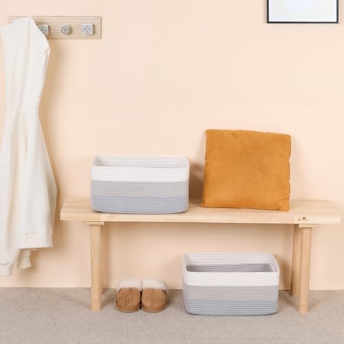 MiniArk Large Storage Baskets for Organizing, 17 x 13 x 7.5” Closet Shelf Baskets for Clothes Blanket Towels, Baby Nursery, Toy Bins Box, Woven Rope Baskets, 4 Packs Gradient Grey - Image 6