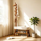 32" Coat Rack and Shoe Storage, 3‑in‑1 Shoe Bench, with 10 Hook, Walnut by Unknown