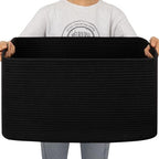 OIAHOMY 75L Large Blanket Basket Woven Storage Basket with Handle Black by MasterofSpaceOptimization