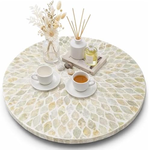 16 Inch Mother of Pearl Lazy Susan for Table Top, White Boho by Ferrochef