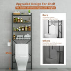 Over The Toilet Storage,4 Tiers Bathroom Organizers Storage Shelves Cabinet with Toilet Paper Holder and 9 Hooks,Toilet Rack for Bathroom,Fit Most Toilets,Black - Image 2