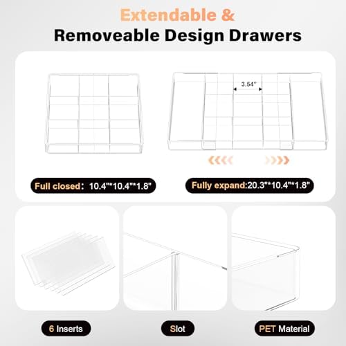 Acrylic Expandable Desk Drawer Organizer with 11 Adjustable Compartments - Image 2
