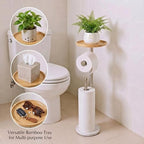 Toilet Paper Holder Stand with 7.9" Big Bamboo Tray, 2.2Lbs Heavier Marble Base, Floor Standing Paper Holder Stand with Phone Shelf, Reserve for 4 Rolls (Brushed Nickel) - Image 2