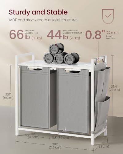 VASAGLE Laundry Hamper with Shelf, 2 Pull-Out Bags, 2 x 12.1 Gallons (46 L) - Image 6
