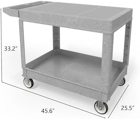 Large Garage Flat Top Utility Cart, Heavy Duty 2 Shelf Tool Cart Service Cart Rolling Push Carts with Ergonomic Handle 5" Swivel Casters. - Image 2