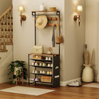 HOOBRO Hall Tree with Bench, Entryway Coat Rack with Shoe Rack, Shoe and Coat Rack, 5 Tier Shoe Storage Organizer with Oxford Fabric Side Pockets, Adjustable Mesh Shelves, Rustic Brown BF75MT01 - Image 2