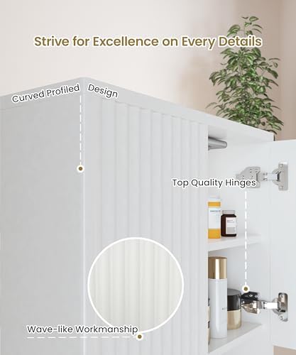 HAIOOU Fluted Bathroom Wall Cabinet with Motion Sensor Light - White - Image 6