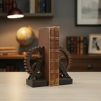 Braxio Decorative Bookends Industrial Gear - Set of 2 Steampunk Heavy Duty Non-Slip Book Supports for Shelves Desktop Book Ends for Office Library Desk Vintage Home Decor 4.7 x 3.5 x 7 Inch - Image 6