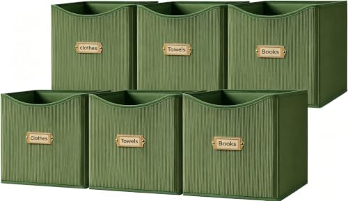 Corduroy Cube Storage Bin 10.2", Fabric Cube Organizer, Green, 6 Pack by Homsorout