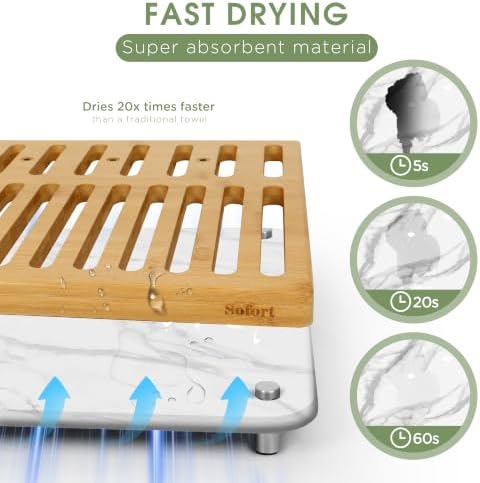 Sofort Bamboo Dish Drying Rack with Absorbent Stone Dish Drying Mat - Image 6
