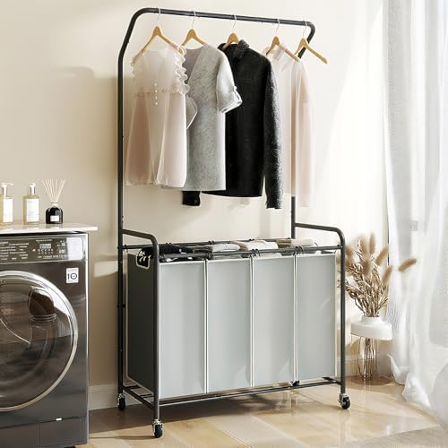 ROMOON Laundry Hamper Sorter Cart, 4 Section Organizer with Hanging Bar by ROMOON