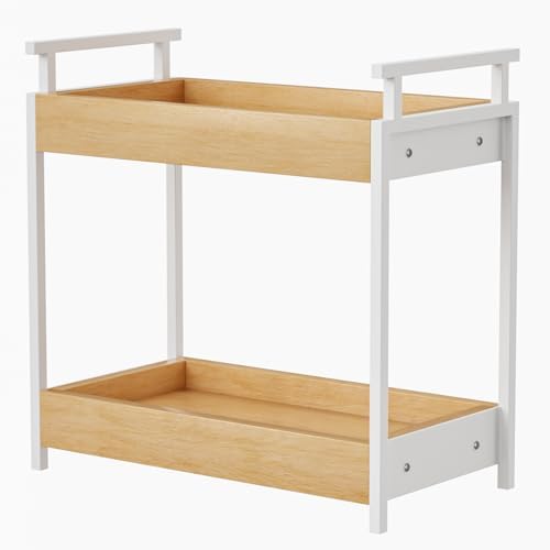 KLM Countertop Coffee Station Organizer, 2 Tier Wooden Shelf for Coffee Bar Accessories, Condiment Storage Caddy for Kitchen, Bathroom Counter Organizer, Home, Office - Natural by KLM