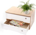 Lockable Desk Organizer Wooden Desktop Drawers Office Flat Files Storage Box Locking Countertop Storage Cabinet (Wood Color + White, 2-Tier) by Unknown