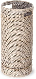 Kouboo La Jolla Rattan Umbrella Stand, Woven Storage Basket, White Wash by KOUBOO