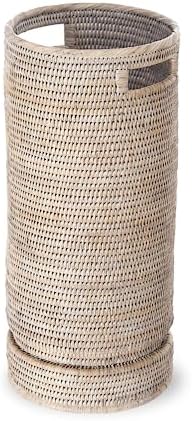 Kouboo La Jolla Rattan Umbrella Stand, Woven Storage Basket, White Wash by KOUBOO
