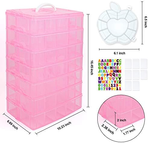 Inscraft 7 Tier Craft Storage Boxes with Compartments, 70 Adjustable Plastic Organiser Storage Boxes for Crafts, Beads, Screw, Washi Tap, Stackable Storage Sorting Box for Toys, Crafts, Art Supplies - Image 3