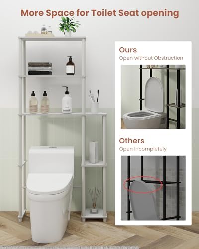 Toilet Storage Rack, 5-Tier Behind Toilet Storage with Side Racks Above Toilet Organizer for Bathroom Balcony Laundry, White - Image 5