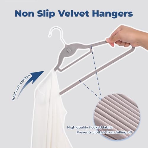 Grey Velvet Hangers, Stackable Hanger with Non Slip Felt Fabric - Image 4