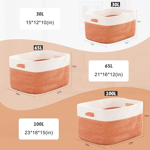 Artfeel Blanket Basket,Rectangle Woven Baskets for Storage,65L Laundry Basket for Decorative Nursery Blanket,Toys,Dirty Clothes and Magazine in Shelves,Baby Room,and Living Room - Image 5