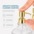 Kitchen Glass Soap Dispenser Set with Tray 2 with Gold Rust Proof Pump - Image 2