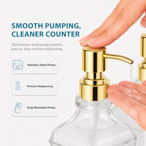 Kitchen Glass Soap Dispenser Set with Tray 2 with Gold Rust Proof Pump - Image 2