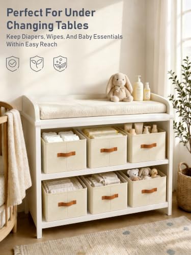 8 Pack Large Closet Storage Baskets Bins for Shelves, Collapsible Fabric Closet Organizers and Storage with Polyester Handles, Decorative Baskets for Organizing Clothes, Towels, Linen Closet 16x12x10" - Image 5