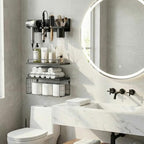 3-Tier Bathroom Floating Shelves with Hair Dryer Holder, Black - Image 2