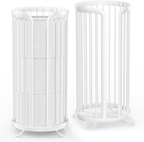 Bunoxea Toilet Paper Holder Stand, Freestanding Toilet Tissue Organizer, Minimalistic Storage Solution, Reserve Mega Rolls,Modern -2PACK White by Bunoxea