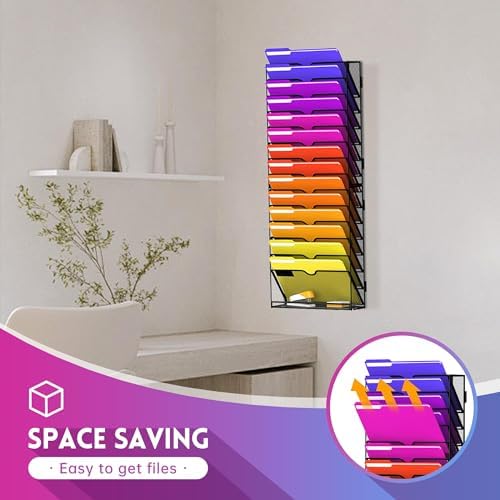 15-Tier Wall File Organizer and Hanging File Organizer with Base, Black - Image 4