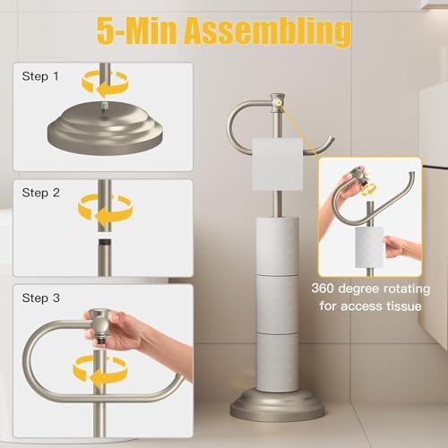 BESy Toilet Paper Holder Floor Stand, Bathroom Freestanding Nickel - Image 3