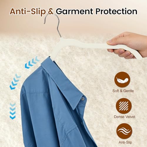 Velvet Shirt Hangers 30 Pack, No Shoulder Bumps for Clothes (White) - Image 5