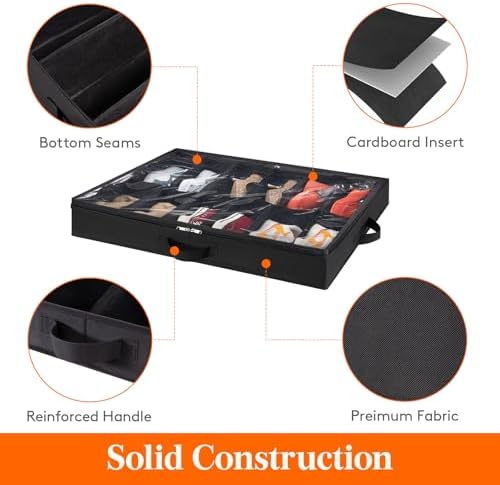 Lifewit Under Bed Shoe Storage Organizer 2 Pack(12 Shoes Cells+4 Boots Cells), 4.3 Inches Profile Fabric Shoes Container Box with Clear Cover, Foldable Storage Bag with 2 Handles, Fits 20 to 32 Pairs - Image 3