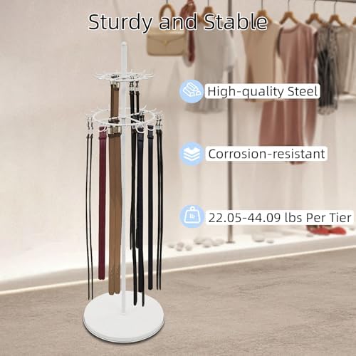66.1 Inch Tie Rack Belt Display Shelf, Floor Standing Belt Hanger 2 Tier Retail Scarf Stand Jewelry Necklaces Organizer Shawls Purse Shelf for Clothing Store Home (White) - Image 5