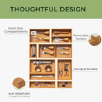 keechee 10-Piece Bamboo Drawer Organizer Set, 2.2" Deep Multi-Use Organizers for Utensils, Silverware, Cutlery, Desk, Bathroom, Junk Drawer & Makeup, Non-Slip Feet Included. - Image 6