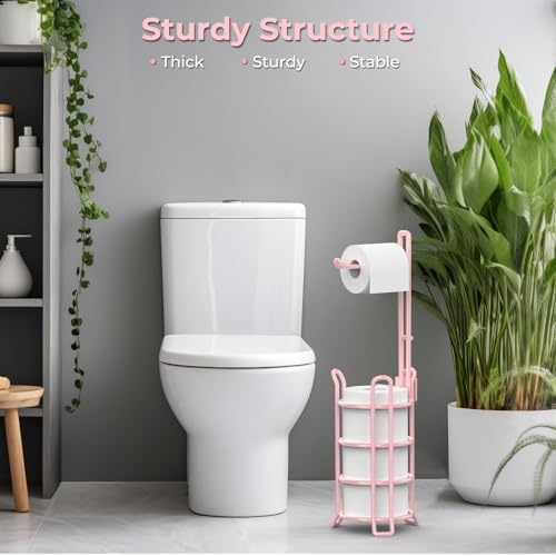 TomCare Toilet Paper Holder Stand Free Standing, Holds 4 Mega Rolls, Pink - Image 6