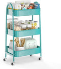EAGMAK 3 Tier Utility Rolling Cart, Metal Storage Cart with Handle and Lockable Wheels, Multifunctional Storage Organizer Trolley with Mesh Baskets for Kitchen, Living Room, Office, Garage (Turquoise) by EAGMAK