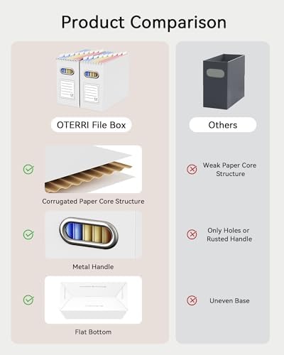 Oterri Portable Collapsible Cardboard File Box with Handle for Letter-Size - Image 4
