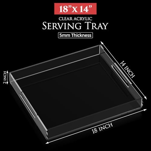 Acrylic Tray 18x14 with Cut Handles - Spill Proof Decorative Tray is an Ideal Countertop Organizer for Living Rooms, Ottoman Coffee Tables, Offices, Kitchens & Serving Guests - Image 2