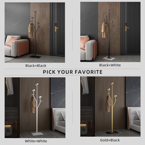 JIAYUEJU Freestanding Coat Rack Marble Base Coat tree Heavy Duty(Black) | Tree-shaped Easy Assembly Space Saver Metal Frame 8 Hooks for Entryway Bedroom Living Room Office Corner - Image 6