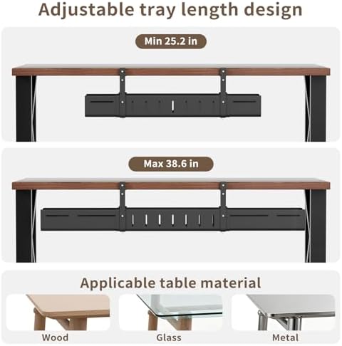 Under Desk Cable Management Tray, Expandable 25.2"–38.6" Cable Tray,Black - Image 3