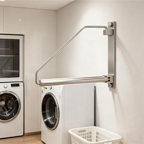 Folding Wall Mounted Clothes Hanger Rack Clothes Hook Solid Brass with Swing Arm Holder Clothing Hanging System Closet Storage Organizer Heavy Duty Drying Rack Wall Mount,Brushed Nickel - Image 2