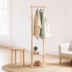 Wooden Coat Rack Freestanding,Hall Tree with Sturdy Base,Clothing Rack for Hanging Clothes,Small Clothes Rack with 3 Storage Shelves,Space Saving for Entryway, Hallway, Bedroom (Natural) - Image 6