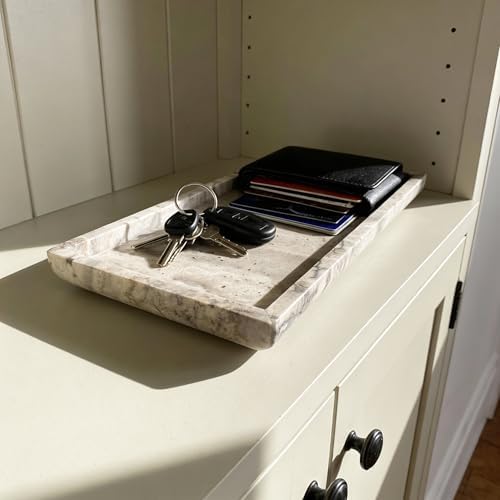 Natural Travertine Marble Vanity Bathroom Tray, 12 x 6 Inch Elegant Home Decor Tray for Kitchen,Bathroom,Dresser, Coffee Table,Sink Storage Holder Organizer, Gray Travertine (NS052) - Image 6