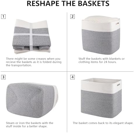 OIAHOMY 2 PACK Tall Storage baskets 55L Blanket Basket Living Room Grey - Image 7