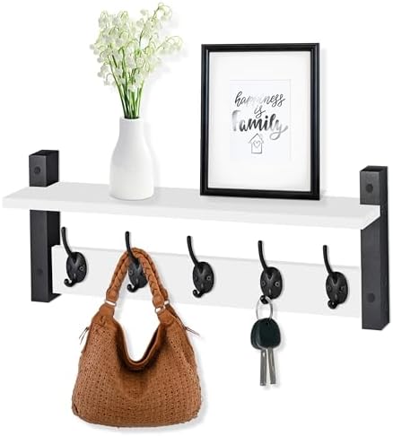 Sorbus Coat Rack Wall Mount with Shelf (White, 24 Inch) by Sorbus