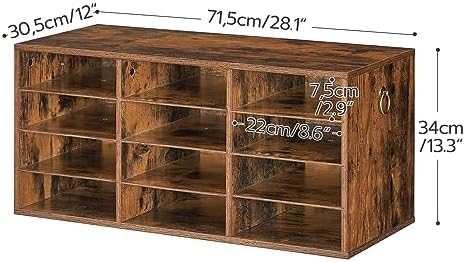 HOOBRO Countertop Mail Sorter Organizer, Wooden Literature Organizer, Student Mailbox for Classroom, Desktop Bill Organizer for Office Home School, 12 Compartments Rustic Brown FG43WF01 - Image 2